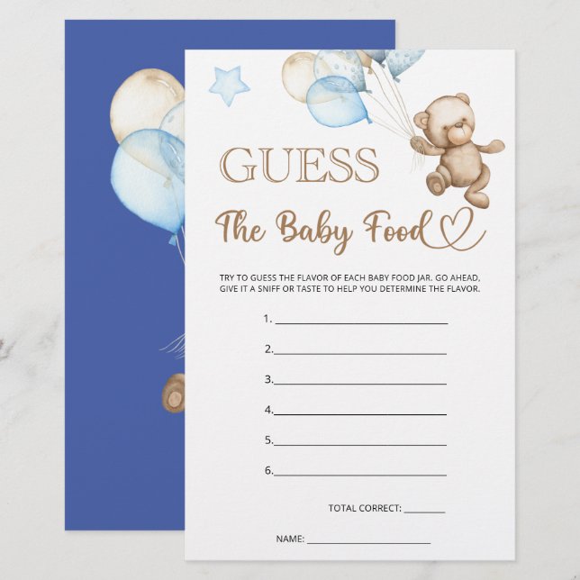 Raten Sie mal die Baby Food Teddy Bear Baby Dusche (Vorne/Hinten)