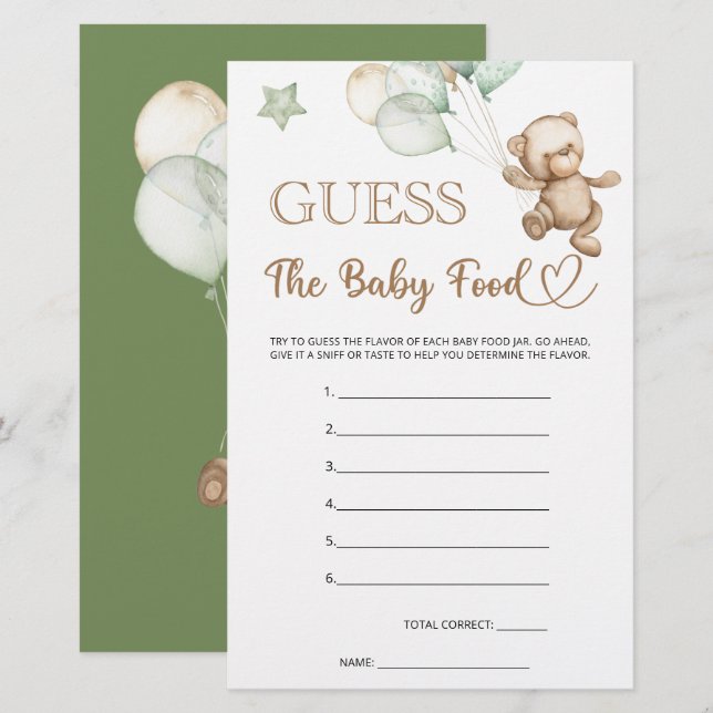 Raten Sie mal die Baby Food Teddy Bear Baby Dusche (Vorne/Hinten)