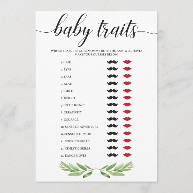 Raten Sie mal die Baby Traits Baby Shower Game Gre (Vorderseite)