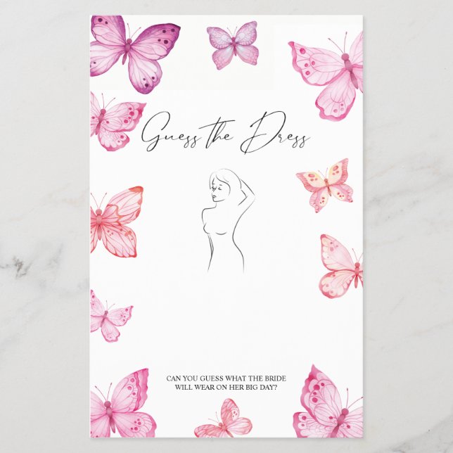 Raten Sie mal, die Dress Brautparty Game Butterfel Flyer (Vorne)