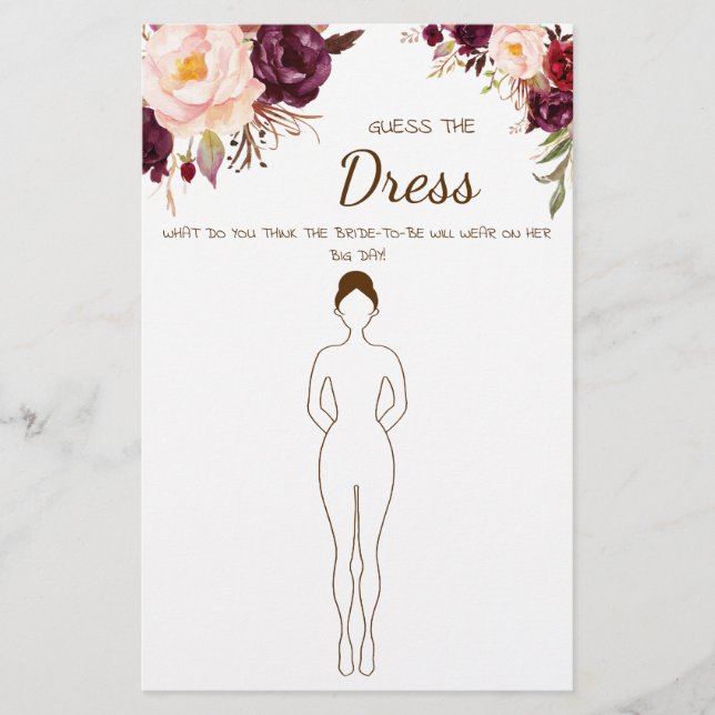 Raten Sie mal die Dress Marsala Brautparty Game Ca Flyer (Vorne)