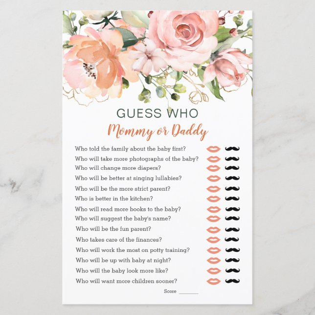 Raten Sie mal, wer Baby Shower Game Blumengrün (Vorderseite)