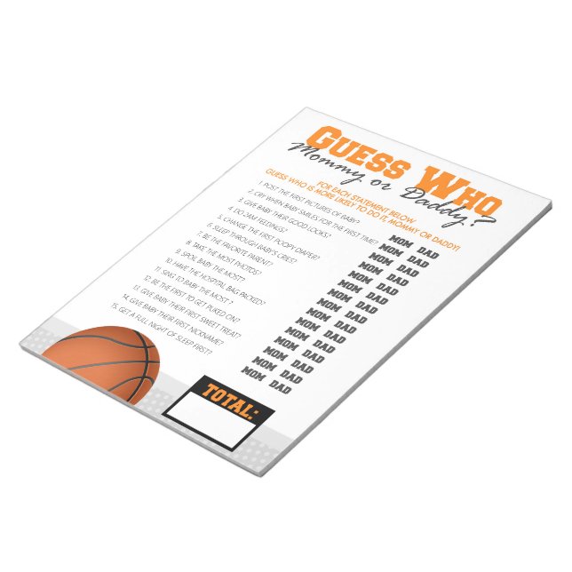 Raten Sie mal, wer Basketball Baby Showroom ist Notizblock (angewinkelt)