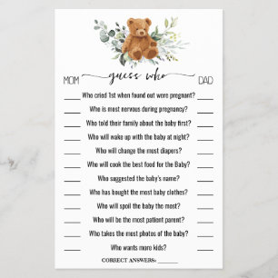 Raten Sie mal, wer Grün trägt Baby Shower Game Car Flyer