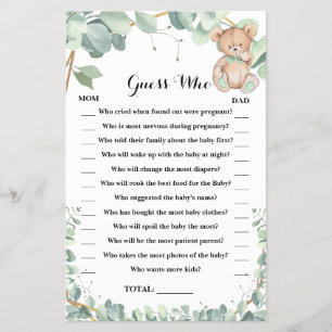 Raten Sie mal, wer Grün trägt Baby Shower Game Car Flyer