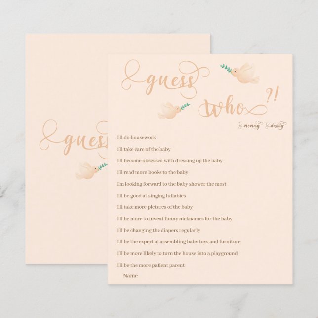Raten Sie mal, wer Mama oder Papa Baby Shower Game (Vorne/Hinten)