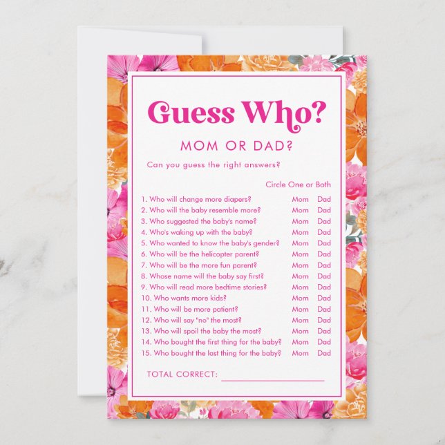Raten Sie mal, wer Pink & Floral Baby Duschgame sp Einladung (Vorderseite)