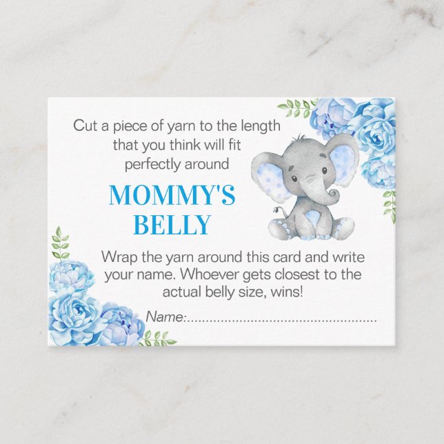 Raten Sie Mommys Game Card Elephant Baby Shower Begleitkarte (Vorderseite)