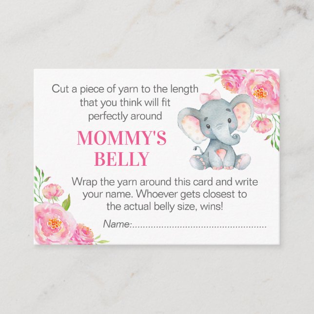 Raten Sie Mommys Game Card Elephant Baby Shower Begleitkarte (Vorderseite)