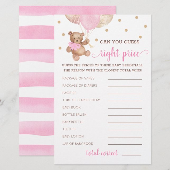 Raten Sie richtig Preis Spiel Baby Dusche Teddy Be (Vorne/Hinten)