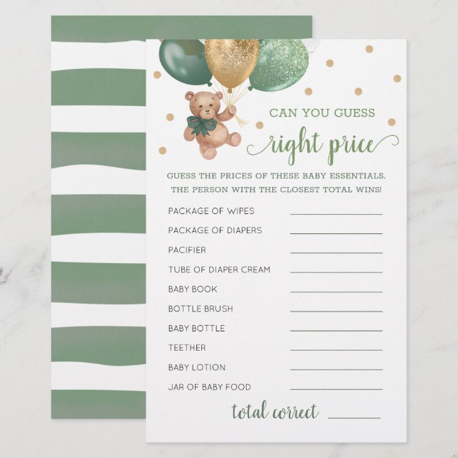 Raten Sie richtig Preis Spiel Baby Dusche Teddy Be (Vorne/Hinten)