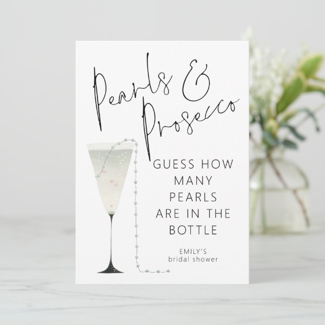 Raten Sie, wie viele Perlen Prosecco Brautparty Ga Einladung (Stehend Vorderseite)