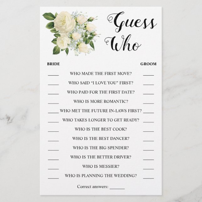 Ratess Wer | Paare & Brautparty Game Card Flyer (Vorne)