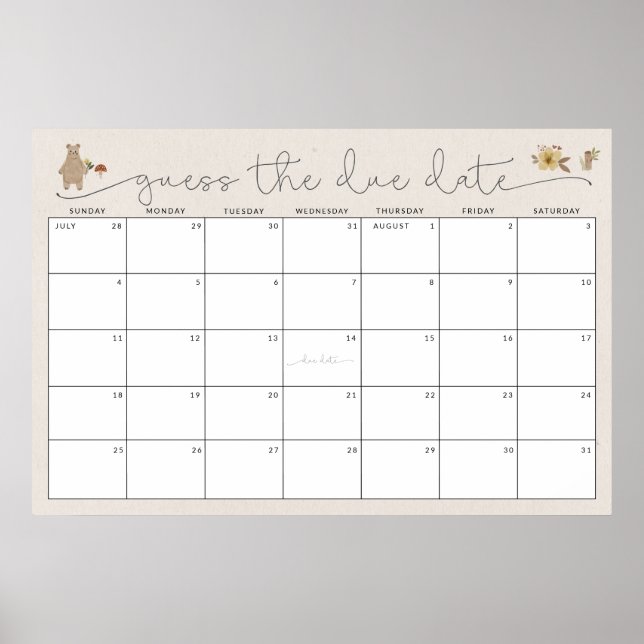 Ratet mal, wann die Boho Woodland Babydusche fälli Poster (Vorne)