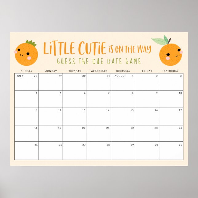 Ratet mal, wann die Orange Little Süsse Baby Dusch Poster (Vorne)