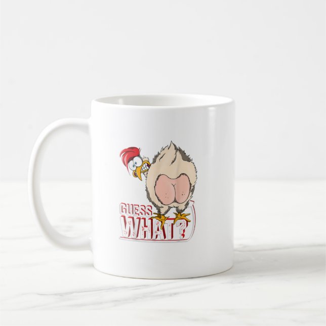 Ratet mal, was Hühner-Hintern Hühnerfarm Kaffeetasse (Links)