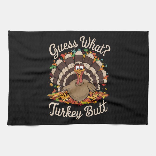Ratet mal, was Türkei Hintern Funny Erntedank Geschirrtuch (Horizontal)