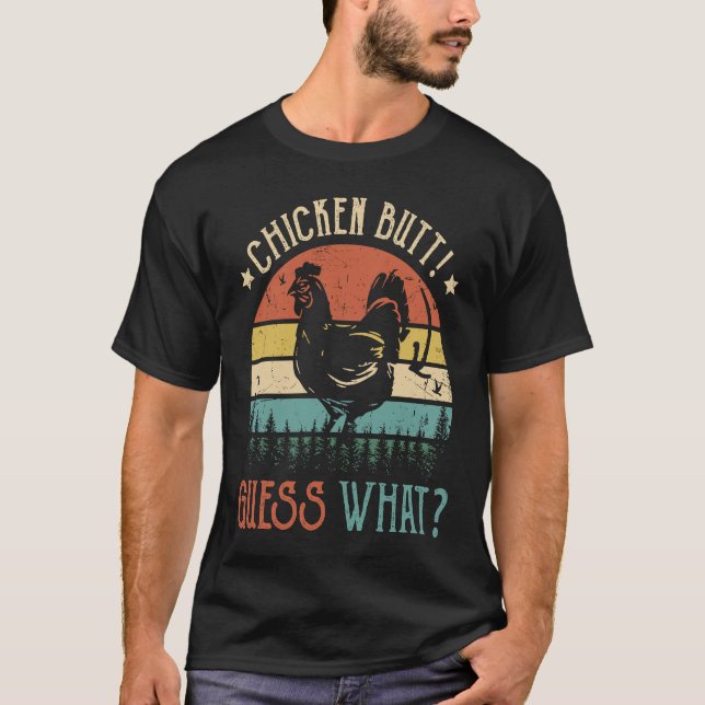 Ratet was Chicken Hintern Funny Chicken Joke Retro T-Shirt (Vorderseite)
