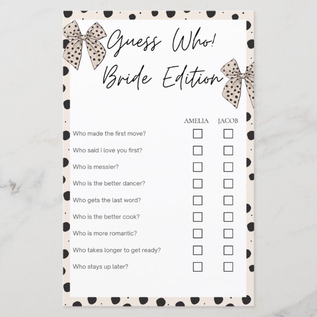 Ratet, wer Braut Edition Beige Brautparty Spiele (Vorderseite)