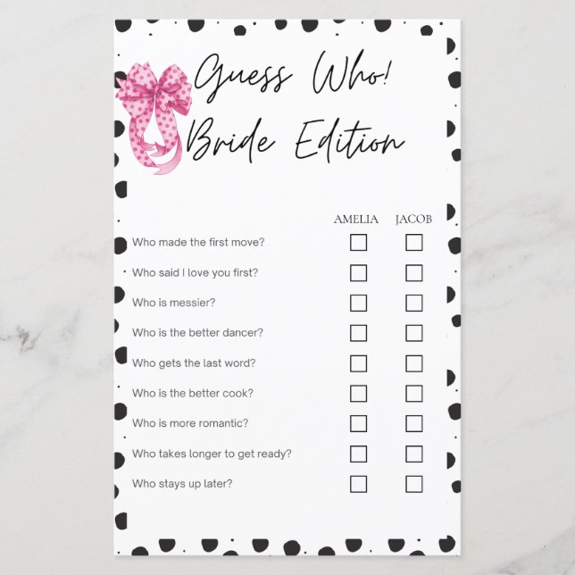 Ratet, wer Braut-Edition Pink-Brautparty-Spiele (Vorderseite)