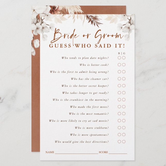 Ratet, wer Braut oder Groom - Terracotta Blumenspi (Vorne/Hinten)