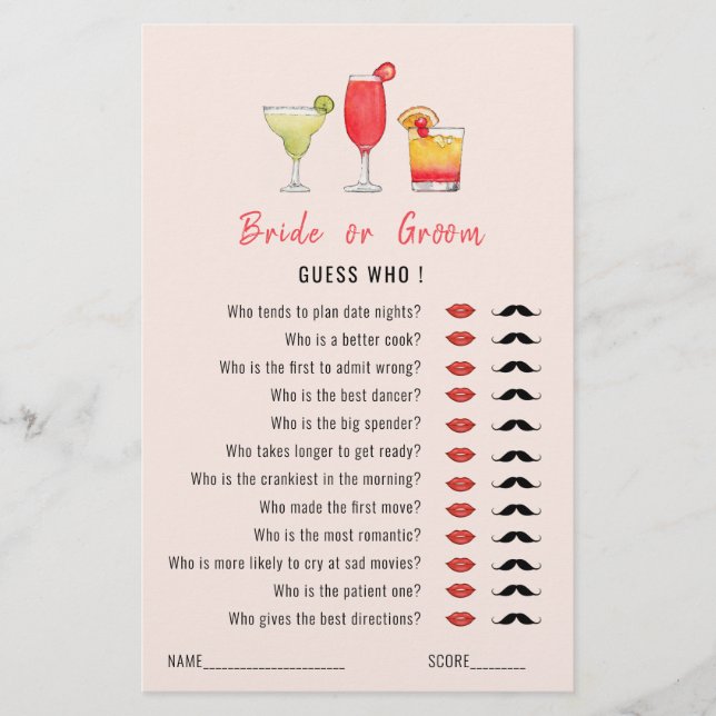 Ratet, wer Cocktail trinkt Dusche Spiel (Vorderseite)