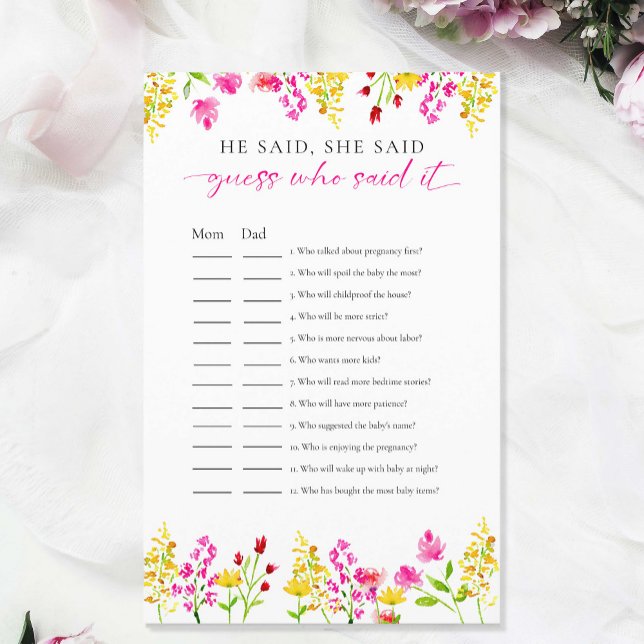 Ratet, wer es gesagt hat Wildblumen Baby Showspiel (Von Creator hochgeladen)