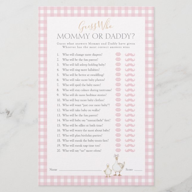 Ratet, wer Gänse Albern Whimsical Baby Showspiel Flyer (Vorne)