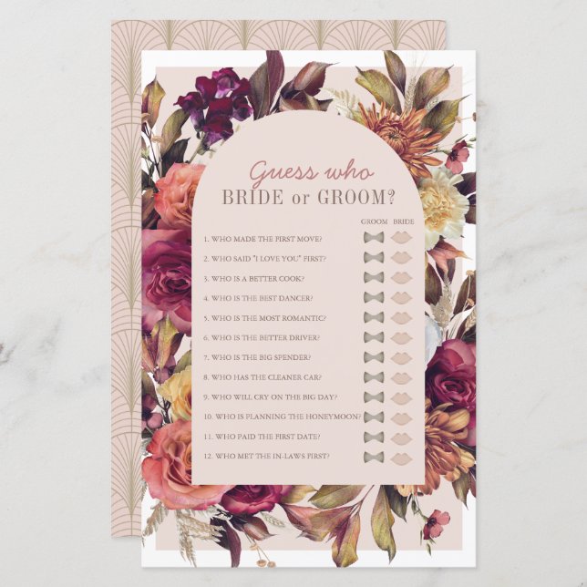 Ratet, wer Herbstlaub Brautparty Game (Vorne/Hinten)