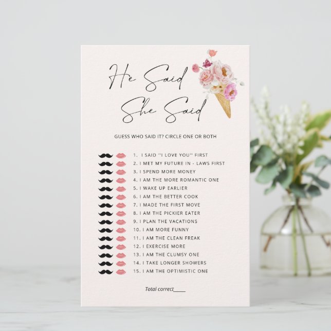 Ratet, wer Ice Creme Floral Brautparty Game gesagt (Stehend Vorderseite)