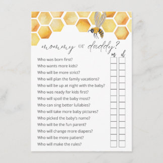 Ratet, wer Mama oder Vater Bee Baby Shower Game Begleitkarte