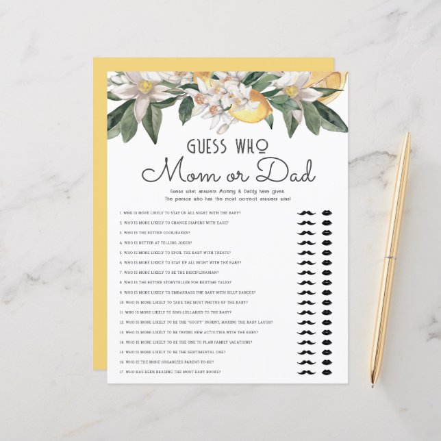 Ratet, wer Mama oder Vater Lemon Citrus Baby Dusch (Vorderseite/Rückseite Beispiel)