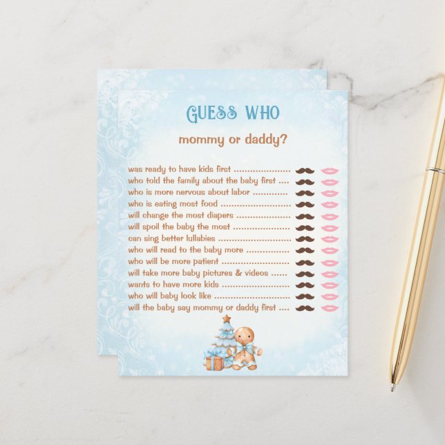 Ratet, wer Mommy Daddy Blue Baby Showspiel (Vorderseite/Rückseite Beispiel)