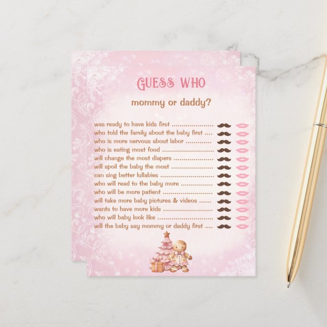 Ratet, wer Mommy Daddy Pink Baby Showspiel (Vorderseite/Rückseite Beispiel)