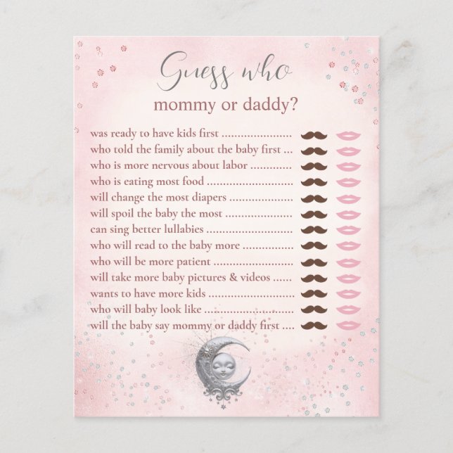 Ratet, wer Mommy Daddy Pink Moon Baby Showspiel (Vorderseite)