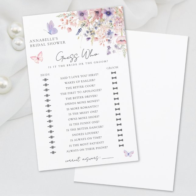 Ratet, wer Schmetterling Wildblume Brautparty Game (Guess Who Butterfly Wildflower Bridal Shower Game)