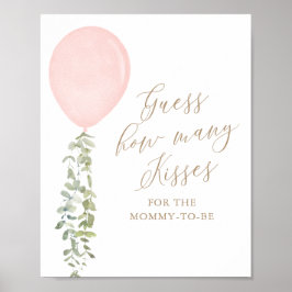 Ratet wie viele Kisses Pink Balloon Baby Dusche Poster