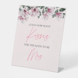 Ratet, wie viele Küss unterschreiben | Pink Floral Sockelschild