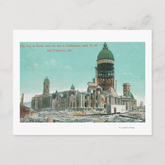 Rathaus in Ruinen nach 1906 Feuer Postkarte (Vorderseite)