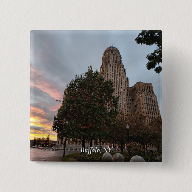 Rathaus und Sonnenuntergang Button (Vorderseite)