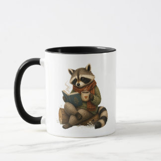 Raton Laveur Cozy lisant un livre avec tasse à caf