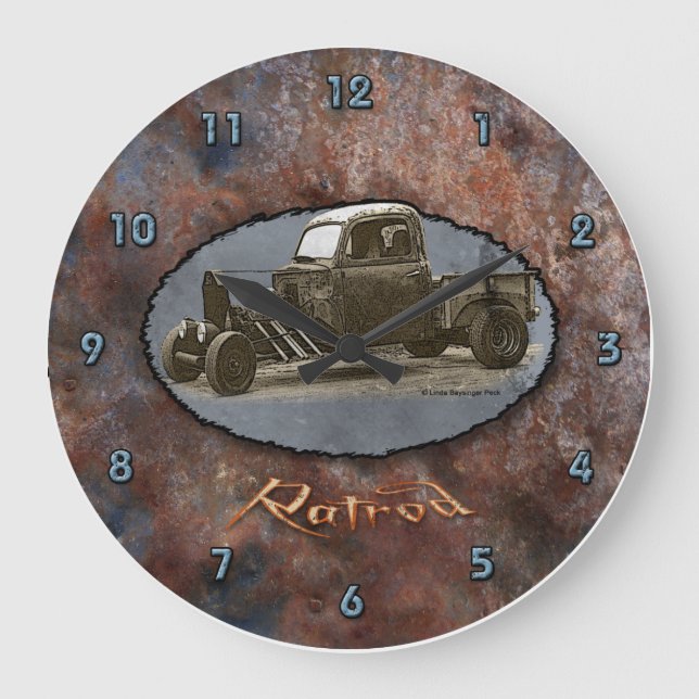 Ratrod Truck Rusty Metal Große Wanduhr (Vorderseite)