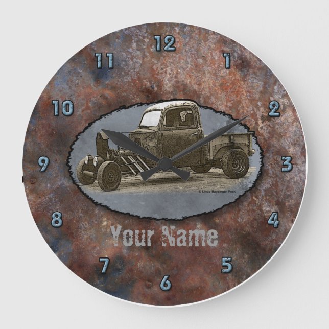 Ratrod Truck Rusty Metal Große Wanduhr (Vorderseite)