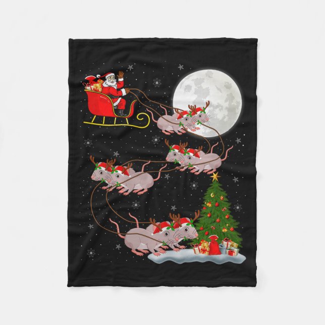 Rats Santa Sleigh Flying Funny Magical Christmas P Fleecedecke (Vorderseite)