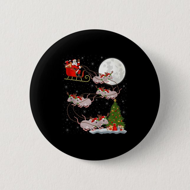 Rats Santa Sleigh Flying Funny Magical Christmas T Button (Vorderseite)