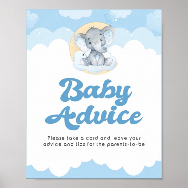 Ratschlag Schild Blue Elephant Boy Baby Shower Pos (Vorne)