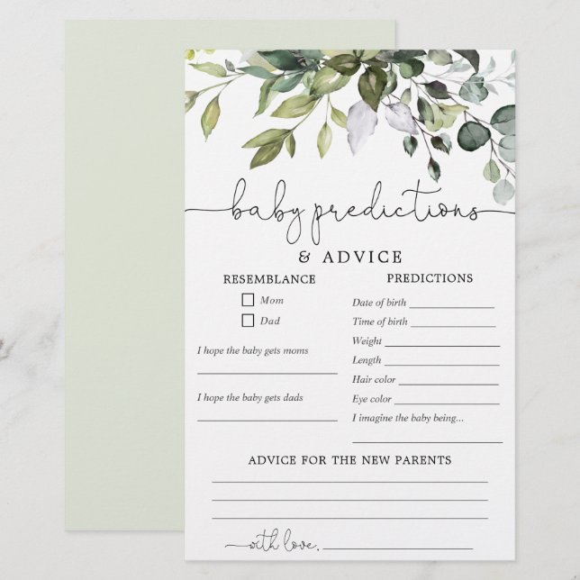 Ratschläge für Babyvorhersagen: geschlechtsneutral (Vorne/Hinten)