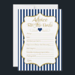 Ratschläge für das Blue-Gold-Brautparty der Bride  Hinweiskarte<br><div class="desc">Ratschläge für die Brautkarten in Marineblau und Gold. Diese elegante und lustige Brautberatung Dusche Aktivitäten Sport Marineblau und weiße Streifen mit goldenen Imitat Glitzer Akzent und Goldtext.</div>