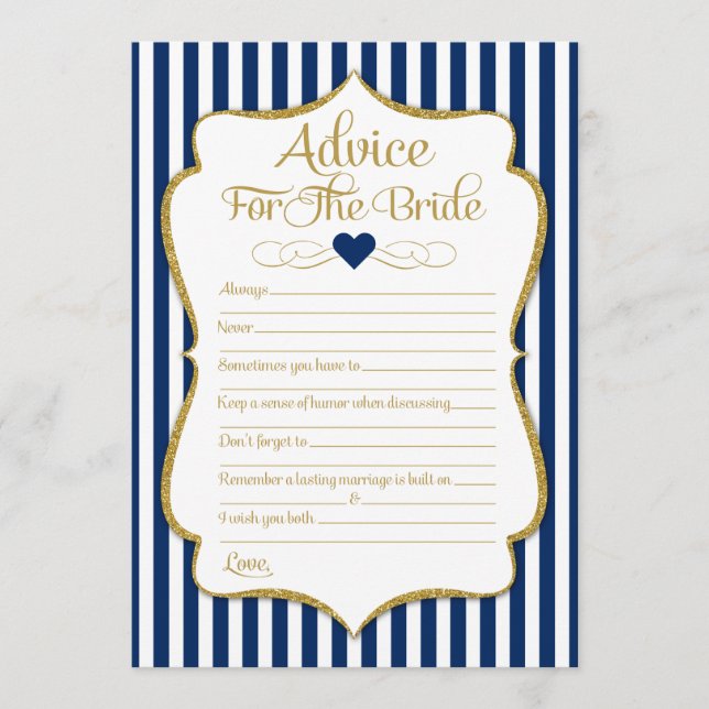 Ratschläge für das Blue-Gold-Brautparty der Bride  Hinweiskarte (Vorderseite)