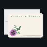 Ratschläge für die Bride Cards | Lila Pansy Hinweiskarte<br><div class="desc">Sammeln Sie Ratschläge für die Braut, mit diesen süßen Karten zu sein. Platzieren Sie einen Stapel am Eingang zu einer Verlobungsfeier oder Hochzeit, verließ Sie einen an jedem Ort, oder geben Sie ihn durch. Das Design zeichnet sich durch schicke schwarz-weiße Streifen mit einer lila Aquarellpansie-Blume aus. Matching Einladungen und Zubehör...</div>